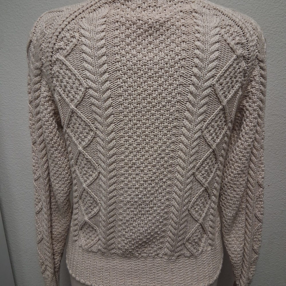 L.L. Bean Women's Cream Cable Knit Sweater - Picture 2 of 7